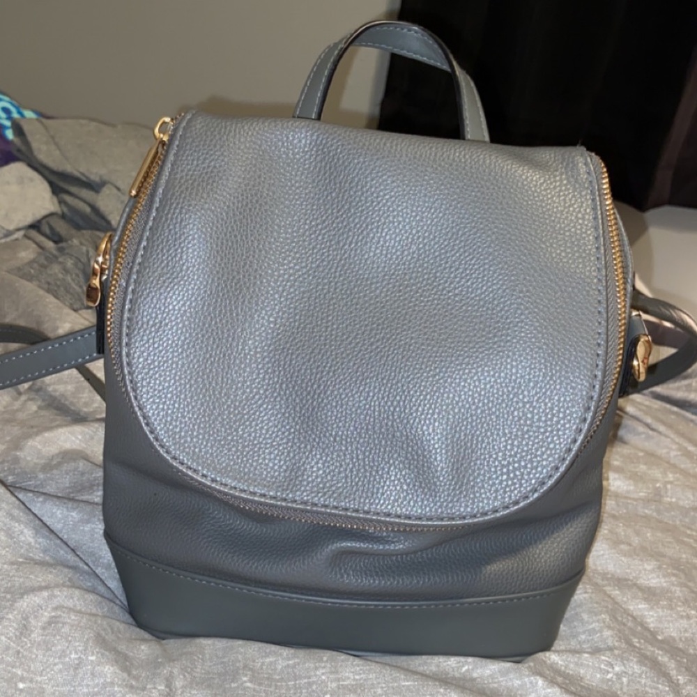 Gray Leather Mini Backpack
